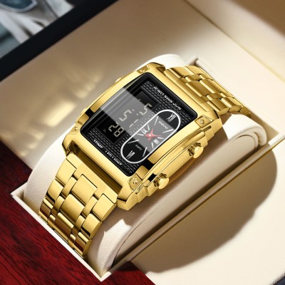 ساعة رياضية مربعة للرجال مزودة بشاشة عرض ثلاثية التوقيت ومقاومة للماء